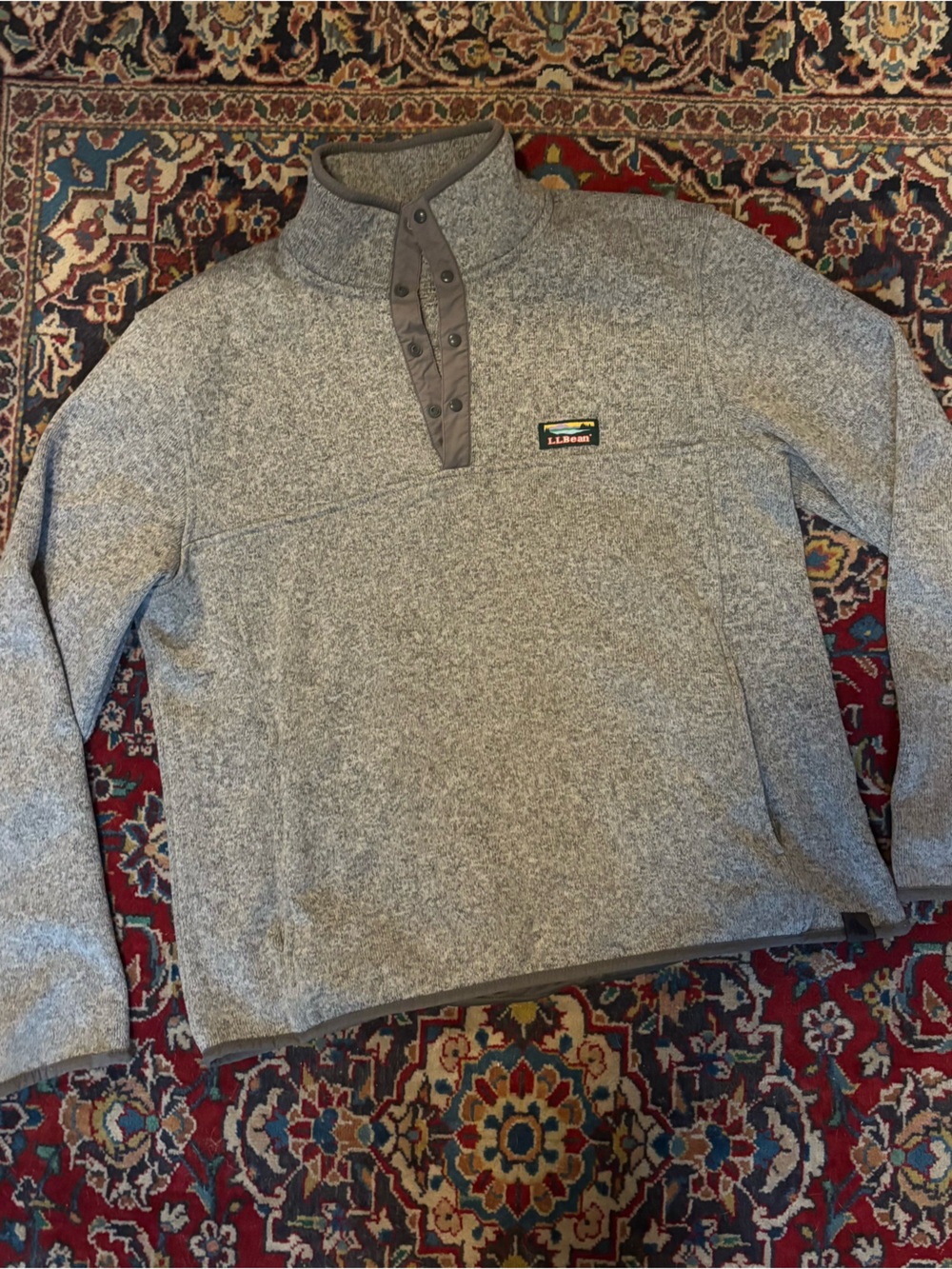 L.L. Bean Gray Snap-Button Henley Fleece Pullover